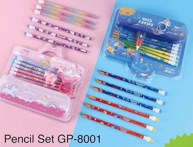MPK Perfect Stationery geometry box with 6Pencil/Sharpner/Earaser/kanya pujan gift/Birthday Gift For Kids Boy Girl/Kanjak Gifts/Navratri Return Gifts 2sets