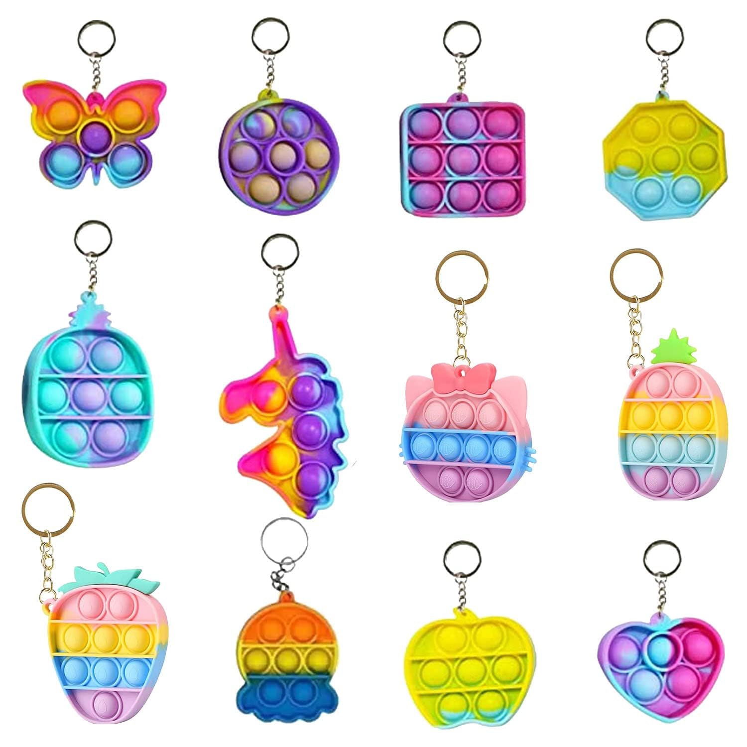 MPK PERFECT 3pcs Hard Small Carrying Case with 3pcs Silicone Rainbow Bubble Keychain Toy/Mini Organizer Storage Pouch| Kids Birthday Return Gifts Party Girls (3+3)