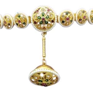 MPK PERFECT Gold Plated Kundan Maang Tikka, Floral Shaped Mathapati Hairband, Traditional Rajasthani Borla