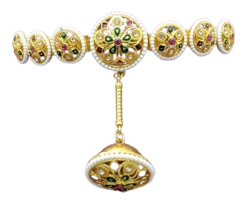 MPK PERFECT Gold Plated Kundan Maang Tikka, Floral Shaped Mathapati Hairband, Traditional Rajasthani Borla
