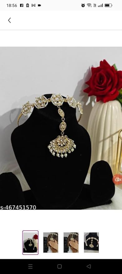 MPK PERFECT Stylish Hair Accessories/Mathapati hairband with Mang tika/Sheesh Patti with mang tika/Gold Plated Floral Shaped Kundan Studded Hairband with Mang tika