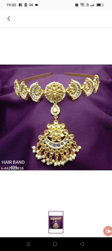 MPK PERFECT Stylish Hair Accessories/Mathapati hairband with Mang tika/Sheesh Patti with mang tika/Gold Plated Floral Shaped Kundan Studded Hairband with Mang tika
