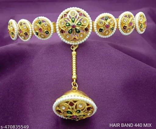 MPK PERFECT Gold Plated Kundan Maang Tikka, Floral Shaped Mathapati Hairband, Traditional Rajasthani Borla