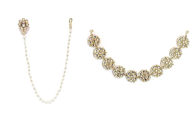 MPK PERFECT Stylish Hair Accessories/Mathapati hairband & Marathi Nath/Gold Plated Floral Hairband For Wedding, Engagement look/Anniversary look 2pc