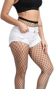 MPK PERFECT High Waist Fishnet Pantyhose Tights for Women – Black Large Grid Net Stockings, Free Size