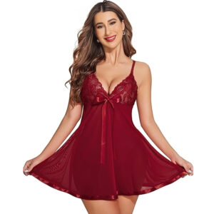 Utility World Women’s Sexy  Black Lace Sheer Net Lace Babydoll Nightgown – Deep V-Neck Sheer Lingerie Slip Dress Nightwear Chemise for Women