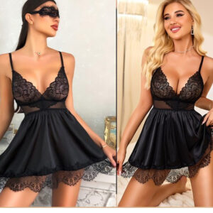 Utilityworld Women’s Sexy Lace Babydoll Sexy Babydoll Lingerie for Women | Satin Sleepwear with Lace Detailing | Nighty for Honeymoon, Valentine & Romantic Night