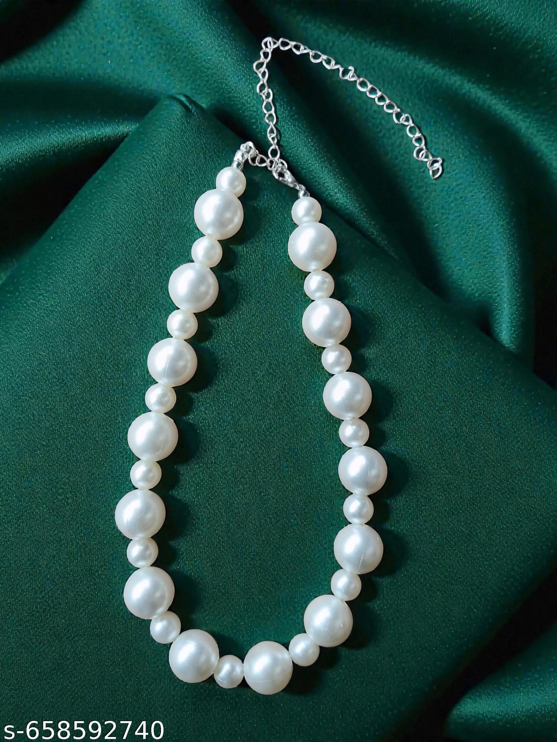 Mpk perfect Elegant White Pearl Necklace & Earrings Silver Chain Clasp, Statement Jewelry Formal | Wedding & Festival Prom Night and Valentine Gifts for Girls & Women's