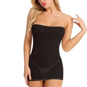 Utility World Women’s Sexy Seamless Black Strapless Tube Dress Mini Slip Stretchy Bodycon Chemise Lingerie Lace Babydoll Nightgown – Deep V-Neck Sheer Lingerie Slip Dress Nightwear Chemise for Women
