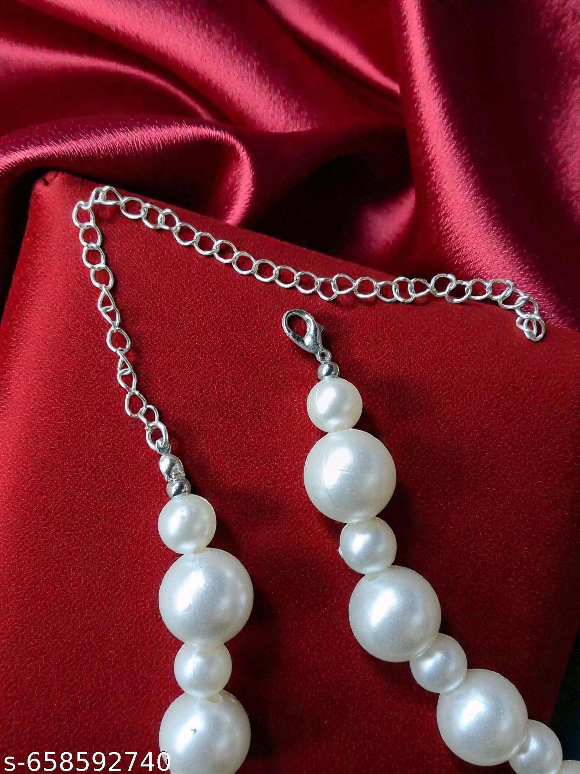 Mpk perfect Elegant White Pearl Necklace & Earrings Silver Chain Clasp, Statement Jewelry Formal | Wedding & Festival Prom Night and Valentine Gifts for Girls & Women's