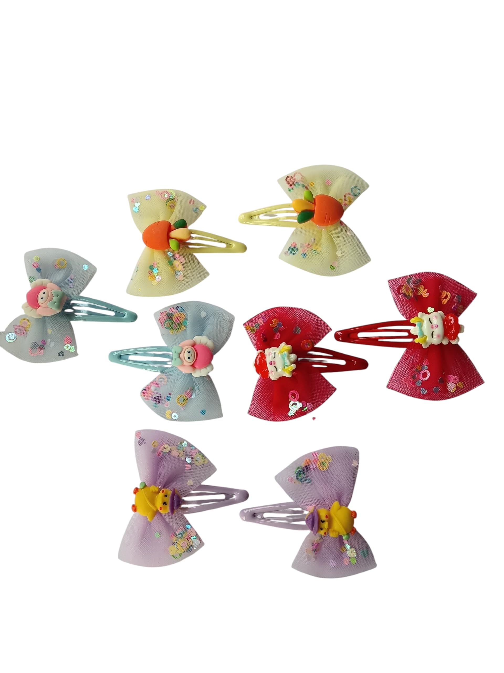 MPK Perfect Kids Cartoon Bow Hair Clips Set – Cute Sequin Snap Hairpins for Girls, Colorful Fancy Accessories (6 PCS)