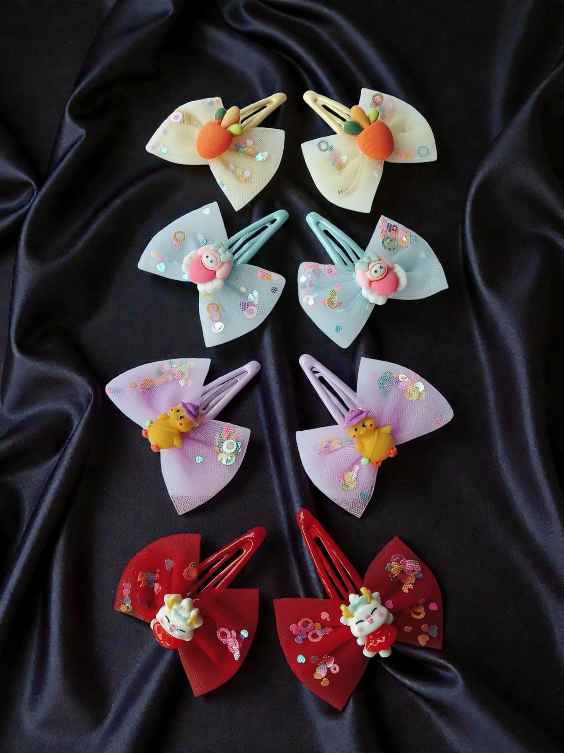 MPK Perfect Kids Cartoon Bow Hair Clips Set – Cute Sequin Snap Hairpins for Girls, Colorful Fancy Accessories (6 PCS)