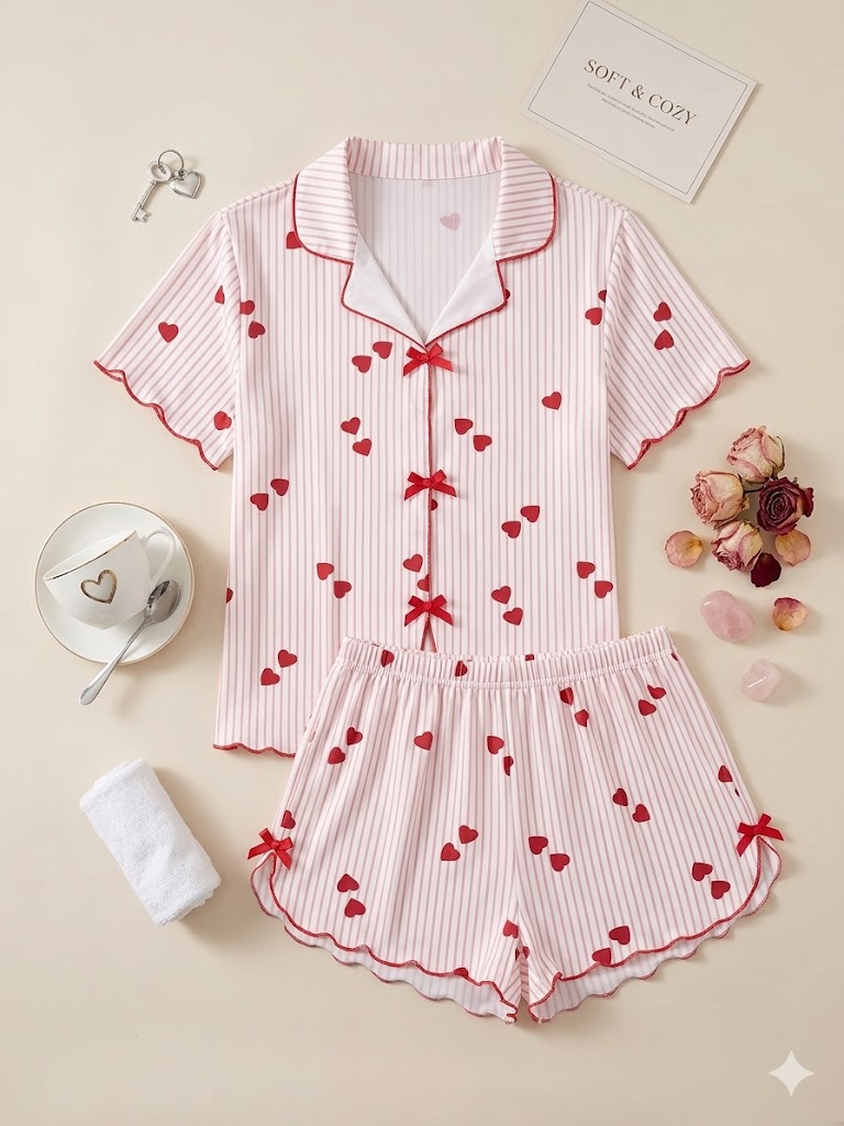 MPK PERFECT Women Night Dress Nightwear Set, Cotton, Pink Printed Sleepwear Top & Shorts
