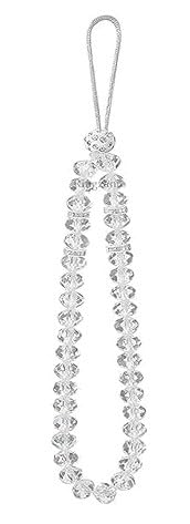 MPK PERFECT Luxury White Beaded Mobile Lanyard, Transparent Crystal Wrist Strap for Girls, Phone and Purse Accessory