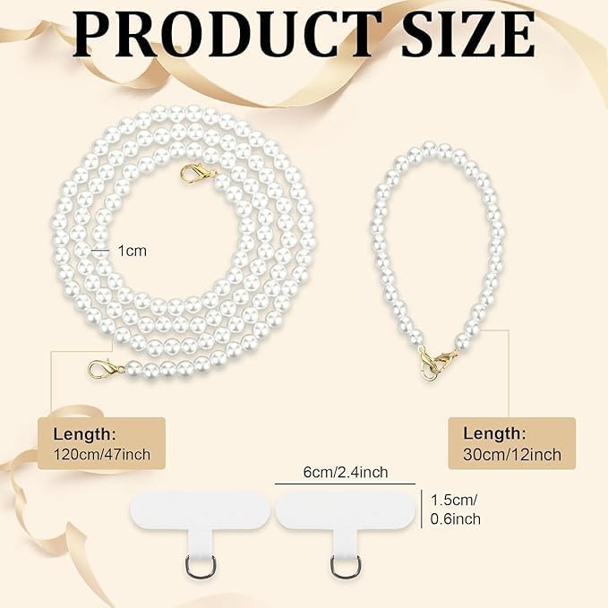 MPK PERFECT Pearl Beaded Phone Chain Crossbody Strap with Tether Patch, Stylish Shoulder Lanyard compatible with Most Phones, Bags and Purses