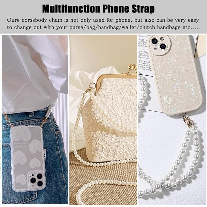 MPK PERFECT Crossbody Pearl Phone Strap Chain, Beaded Shoulder Lanyard with Universal Tether Patch for Most Smartphones PACK OF 1