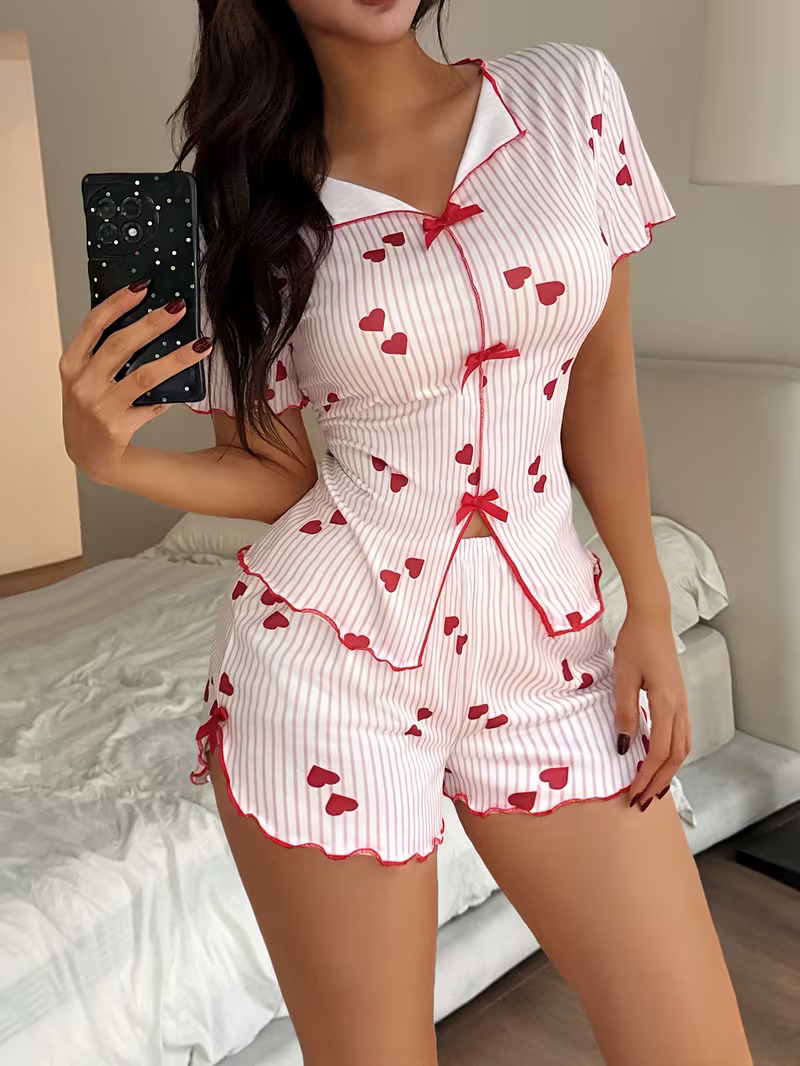 MPK PERFECT Women Night Dress Nightwear Set, Cotton, Pink Printed Sleepwear Top & Shorts