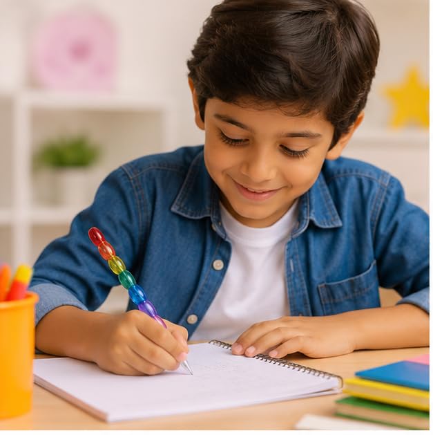 MPK Perfect Stationery Gift Set with Ziplock Pouch (Abacus Bullet Push Pencils |Eraser | Sharpner) Kanya pujan Gifts Set for Kids Girls Boy Birthday | Kanjak | Navratri Return Gifts 6set