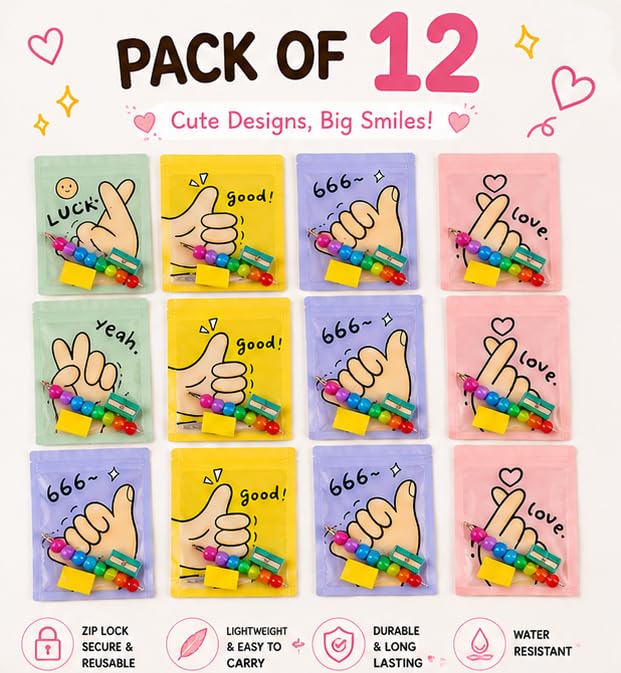 MPK Perfect Stationery Gift Set with Ziplock Pouch (Abacus Bullet Push Pencils |Eraser | Sharpner) Kanya pujan Gifts Set for Kids Girls Boy Birthday | Kanjak | Navratri Return Gifts 12set