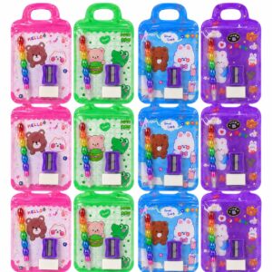 MPK Perfect Rainbow Ziplock Pouch Stationery Gift Set with Ziplock Pouch (Abacus Bullet Push Pencils |Eraser | Sharpner) Kanya pujan Gifts Set for Kids Girls Boy Birthday | Kanjak | Navratri Return Gifts 12set