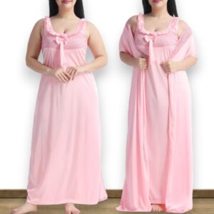 MPK Perfect Women's Satin Lace 2 Piece Nighty Robe Set | Soft Silky Sleeveless U-Neck Maxi Night Gown with Matching Robe | Full Length Comfortable Sleepwear, Bridal Nightwear, Loungewear for Women